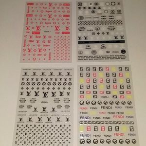 2 for $20- 4 Small Sheets of Fashion Logos Nail Art Stickers. Set 5